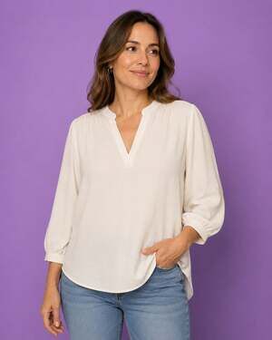Entro Women's V-Neck Long Sleeve Popover Blouse